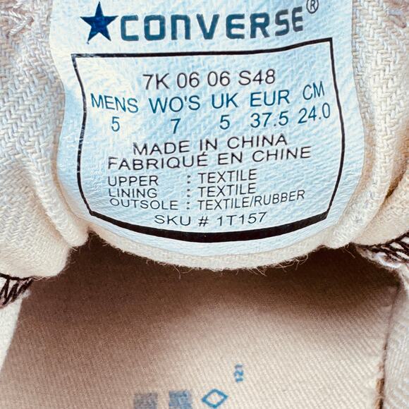 Converse All Star No Lace Low Top Sneakers Unisex Size M5/W7 Brown Round Toe‎ - Picture 10 of 10